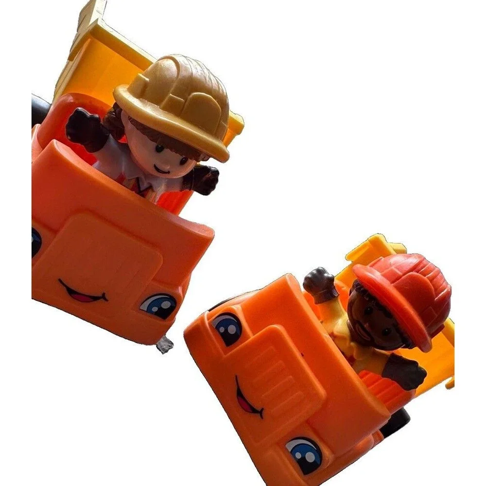 Fisher Price Little People Wheelies Dump Trucks Construction Workers Lot of 4